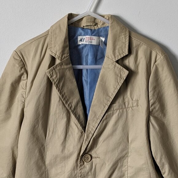H&M - Khaki Blazer w/ Blue & White Striped Lining - Size 7 - 8 - Picture 2 of 6